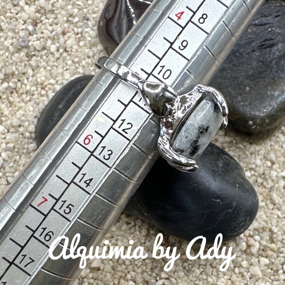 Cushion cut sesame Jasper silver bohemian ring - Picture 2 of 2